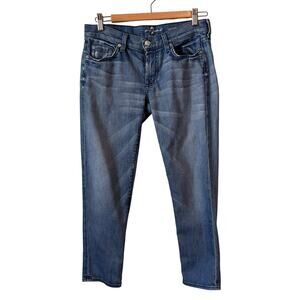 7 For All Mankind Jeans Womens Roxanne Crop Straight Leg Medium Wash Blue 27